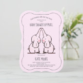 Cute Elephant Twins Pink Girl Baby shower e-mail Kaart (Staand voorkant)