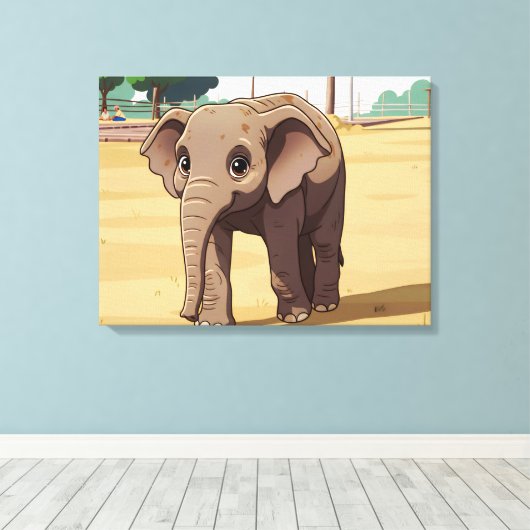 Cute elephant up close canvas print (Insitu (Houten vloer))