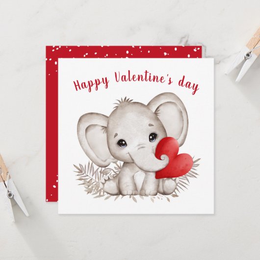 Cute Elephant Valentijnsdag Kaart (Voorkant / Achterkant in situ)