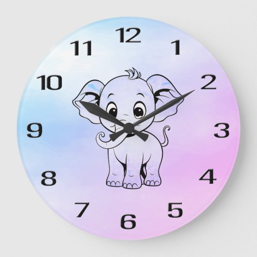 Cute Elephant Wall Clock Grote Klok (Voorkant)