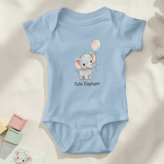 Cute Elephant Watercolor Balloon Baby Bodysuit