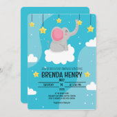 Cute Elephant Waterverf Baby shower Aankondiging (Voorkant / Achterkant)