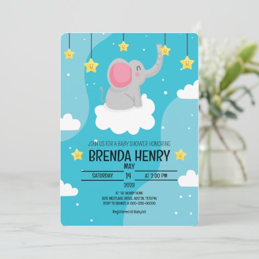 Cute Elephant Waterverf Baby shower Aankondiging (Staand voorkant)