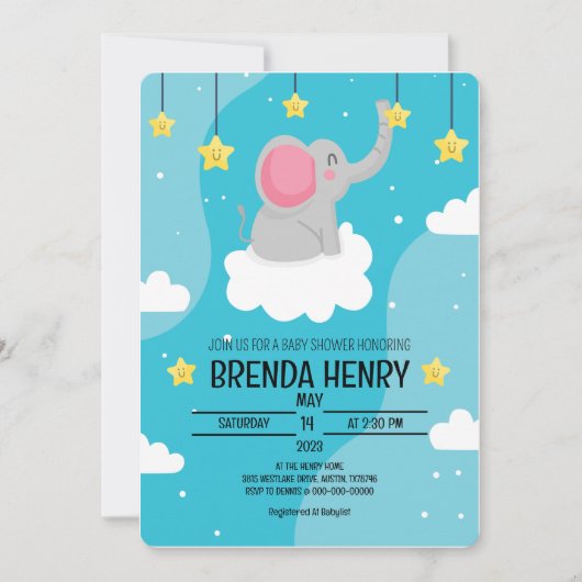 Cute Elephant Waterverf Baby shower Aankondiging (Voorkant)