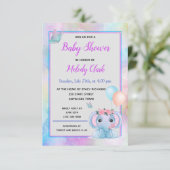 Cute Elephant Waterverf Baby shower Invitation Kaart (Staand voorkant)