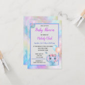 Cute Elephant Waterverf Baby shower Invitation Kaart (Voorkant / Achterkant in situ)