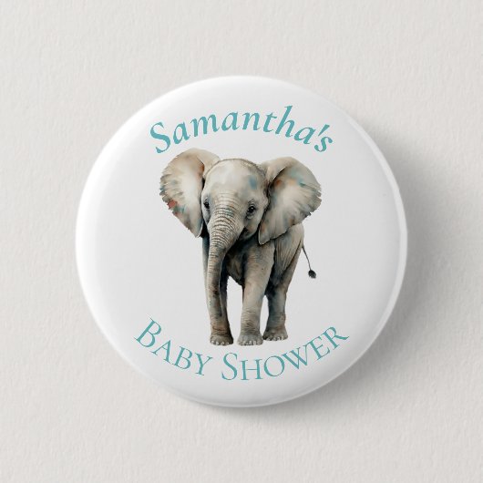 Cute Elephant Waterverf Blue Baby shower Button (Voorkant)