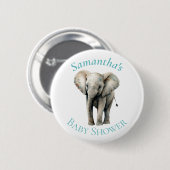 Cute Elephant Waterverf Blue Baby shower Button (Voorkant /achterkant)