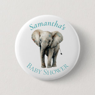 Cute Elephant Waterverf Blue Baby shower Button