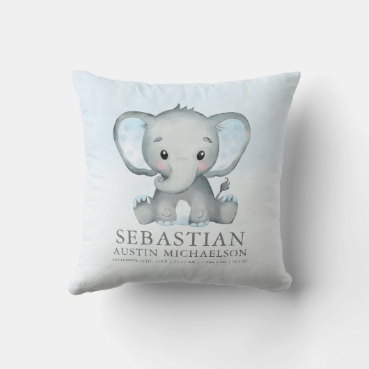 Cute Elephant Waterverf Boy Baby Kussen (Achterkant)