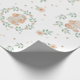 Cute Elephant Waterverf Green Wreated Baby shower Cadeaupapier