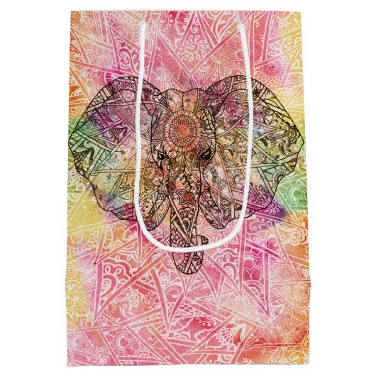 Cute Elephant Waterverf hand getrokken Henna flora Medium Cadeauzakje (Achterkant)