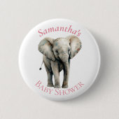 Cute Elephant Waterverf Roze Baby shower Button (Voorkant)