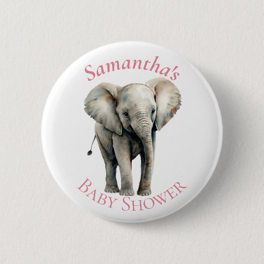 Cute Elephant Waterverf Roze Baby shower Button (Voorkant)