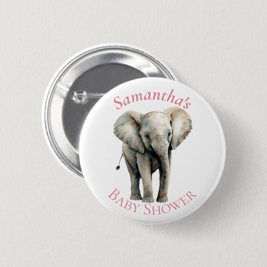Cute Elephant Waterverf Roze Baby shower Button (Voorkant /achterkant)