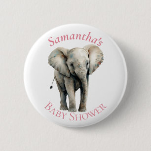Cute Elephant Waterverf Roze Baby shower Button