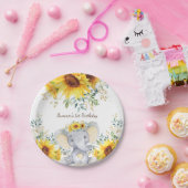 Cute Elephant Waterverf Sunflower 1e verjaardag Papieren Bordje (Feest)