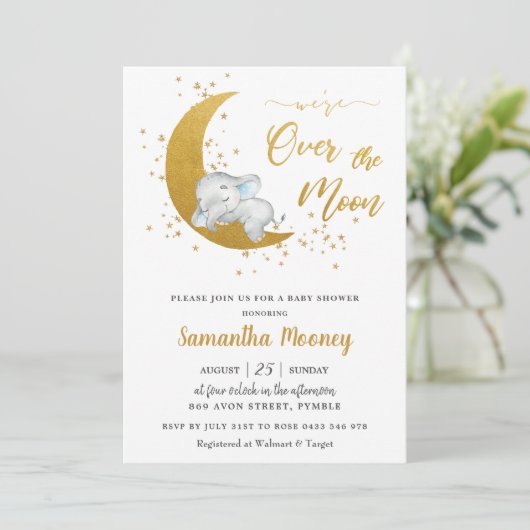 Cute Elephant We zijn over het Moon Boy Baby showe Kaart (Staand voorkant)