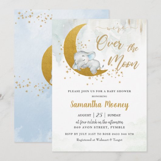 Cute Elephant We zijn over het Moon Boy Baby showe Kaart (Voorkant / Achterkant)