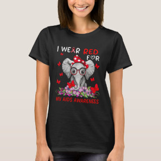 Cute Elephant Wear Red Ribbon For HIV AIDS Awarene T-shirt