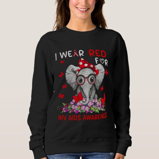 Cute Elephant Wear Red Ribbon For HIV AIDS Awarene Trui (Voorkant)