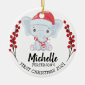 Cute Elephant Winter Holiday Baby's 1st Kerstmis Keramisch Ornament (Voorkant)