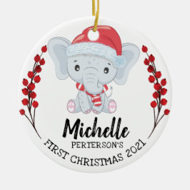 Cute Elephant Winter Holiday Baby's 1st Kerstmis Keramisch Ornament
