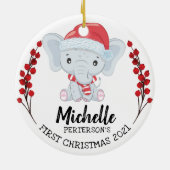 Cute Elephant Winter Holiday Baby's 1st Kerstmis Keramisch Ornament (Achterkant)