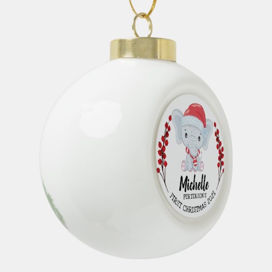 Cute Elephant Winter Holiday Baby's 1st Kerstmis Keramische Bal Ornament (Links)