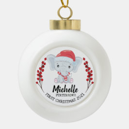 Cute Elephant Winter Holiday Baby's 1st Kerstmis Keramische Bal Ornament
