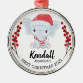 Cute Elephant Winter Holiday Baby's 1st Kerstmis Metalen Ornament (Voorkant)