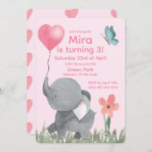 Cute Elephant with Ballon Birthday Party Kaart (Voorkant / Achterkant)