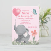 Cute Elephant with Ballon Birthday Party Kaart (Staand voorkant)