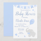 Cute Elephant with Balloon Baby shower Boy Kaart (Voorkant / Achterkant)