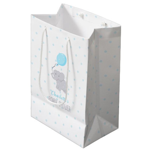 Cute Elephant with Balloon Baby shower Boy Medium Cadeauzakje (Voorkant Gekanteld)