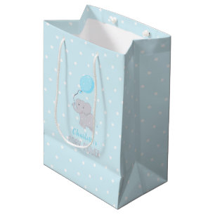 Cute Elephant with Balloon Baby shower Boy Medium Cadeauzakje