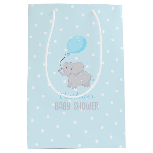 Cute Elephant with Balloon Baby shower Boy Medium Cadeauzakje (Voorkant)