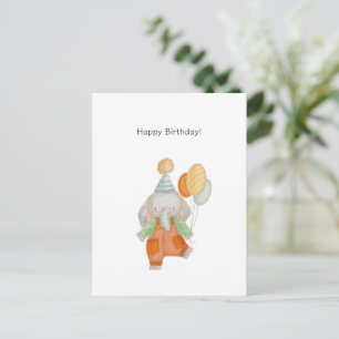 Cute Elephant With Balloons Happy Birthday Card Briefkaart