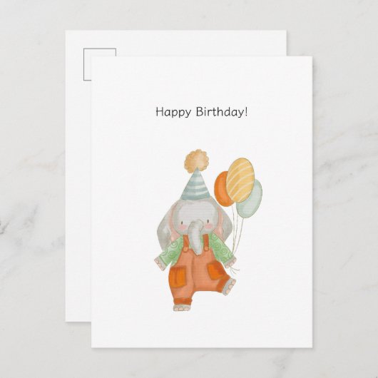 Cute Elephant With Balloons Happy Birthday Card Briefkaart (Voorkant / Achterkant)