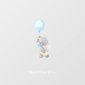 Cute Elephant With Blue Balloon Name Sticker (Vel)