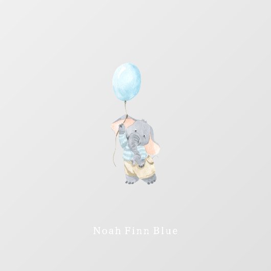 Cute Elephant With Blue Balloon Name Sticker (Vel)