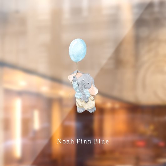 Cute Elephant With Blue Balloon Name Sticker (Vel 2)