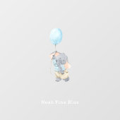 Cute Elephant With Blue Balloon Name Sticker (Vel)