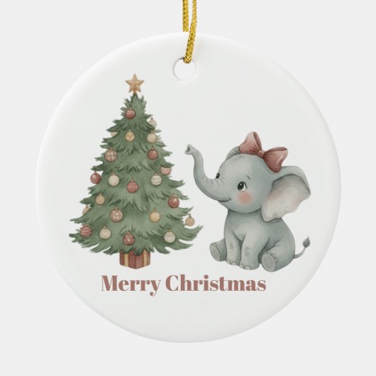 Cute Elephant with Christmas Tree Ornament (Voorkant)