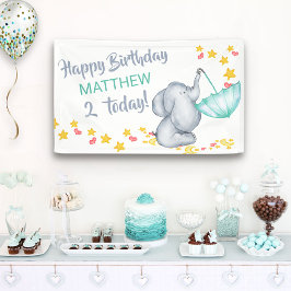 Cute Elephant with Umbrella Boys Birthday Party Spandoek
