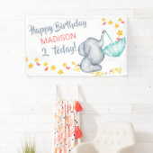 Cute Elephant with Umbrella Girls Birthday Party Spandoek (Insitu)