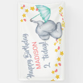 Cute Elephant with Umbrella Girls Birthday Party Spandoek (Verticaal)