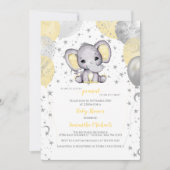 Cute Elephant Yellow Balloons Baby shower Kaart (Voorkant)