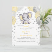 Cute Elephant Yellow Balloons Baby shower Kaart (Staand voorkant)