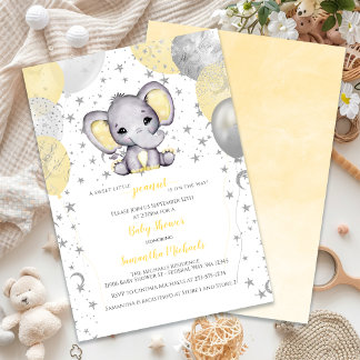 Cute Elephant Yellow Balloons Baby shower Kaart